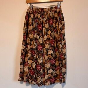 VTG brown floral midi skirt